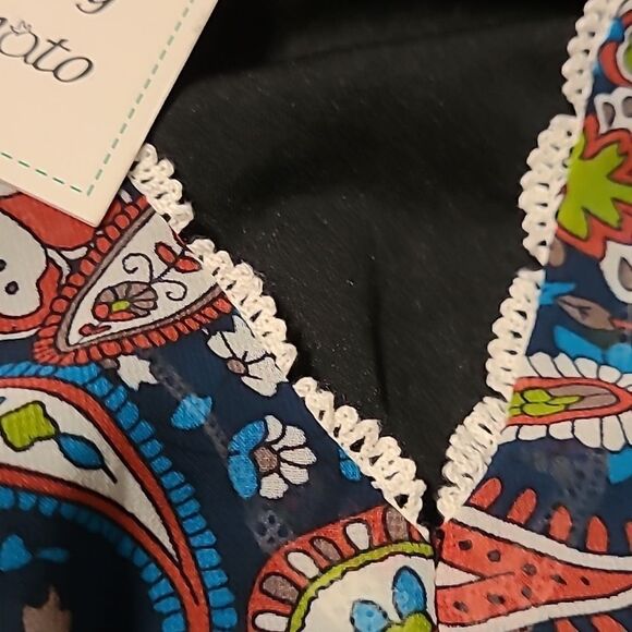 NEW BOHO EMBROIDERED CHIFFON LONG SLEEVE FLYING TOMATO M MEDIUM BLUE RED NWT - Picture 7 of 10
